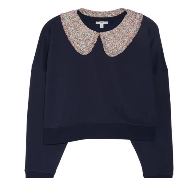 Nordstrom Peter Pan Collar Sweatshirt Floral Tiny Florals Print NWT Size… - Picture 3 of 3